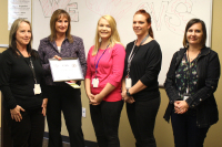 From Left:  Shelley Rogers – Program Coordinator, CDFNC, Jill Gridley - CVS District Manager, Shasta Spencer, Youth Outreach Coordinator, Melissa Kelley – Prevention Advocate, and Shannon Glaz - Nevada County Public Health